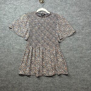 Lipslide Top Women's Floral Print Smocked Bodice Flutter Short Sleeve - Small